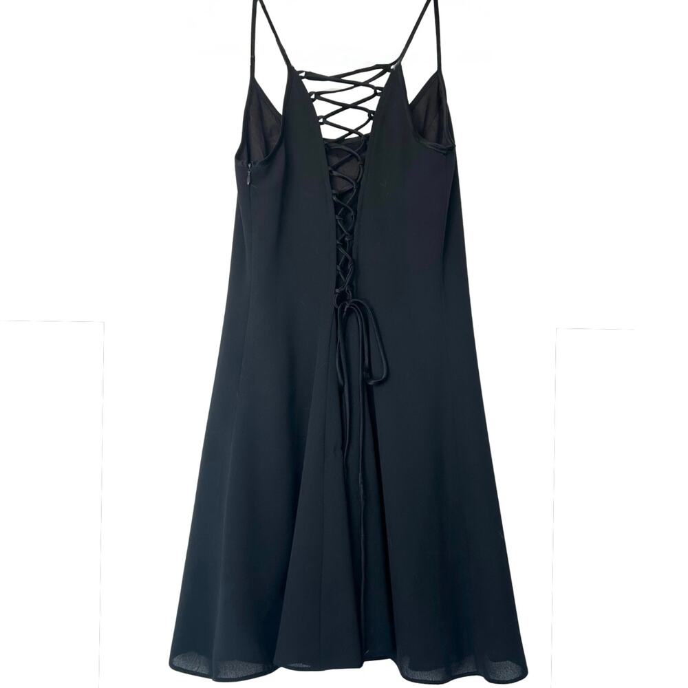 Vintage Laundry Shelli Segal Dress 8 Black Lace Up Corset Back Mini Fit Flare - Picture 11 of 13